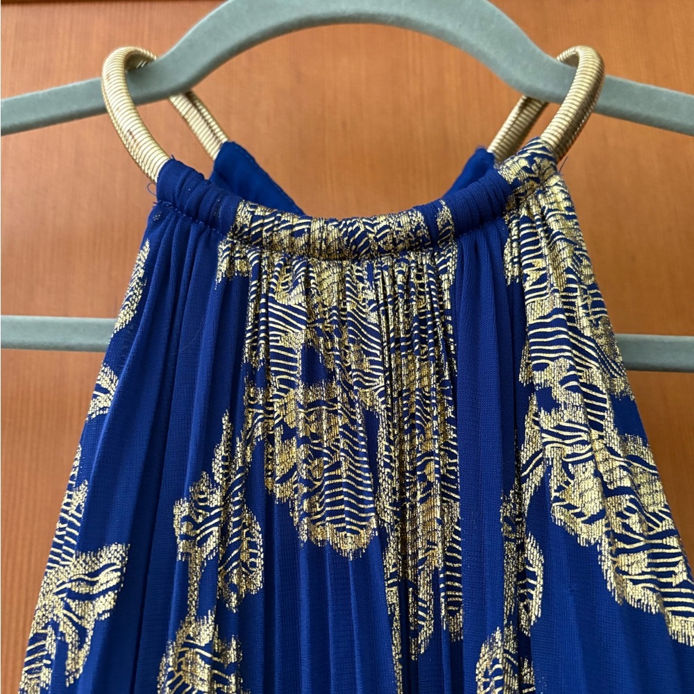 Xscape Royal Blue Dress with Gold Accents